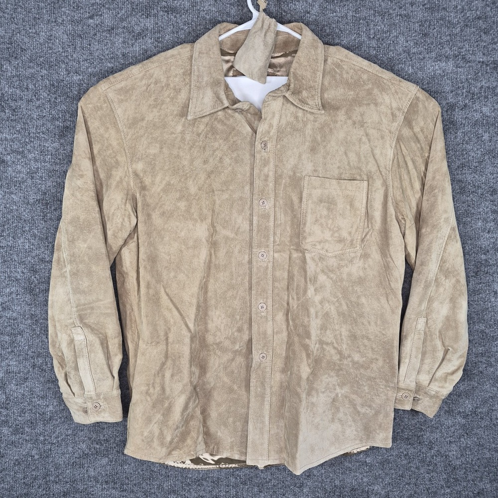 Vintage Weekendz Off Men's L Tan Genuine Suede Leather Biker Shirt Jacket